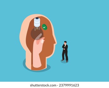Creativity and logical thinking, subconscious. Idea and insight isometric 3d vector illustration concept