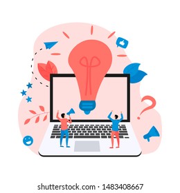 Creativity online business idea concepts with big bulb. Vector illustration.	