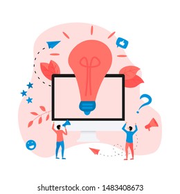 Creativity online business idea concepts with big bulb. Vector illustration.	