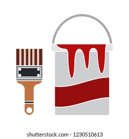 creativity paintbrush with palette isolated vector - painting tools illustration sign . construction sign symbol