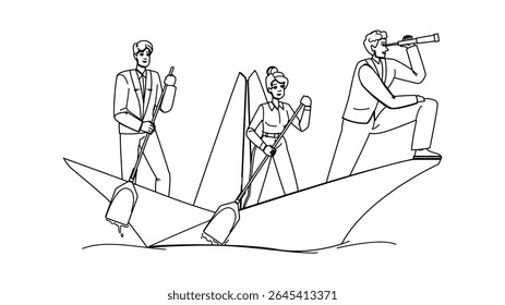 creativity paper ship business vector. model maritime, handmade art, hobby diy creativity paper ship business character. people black line pencil drawing illustration