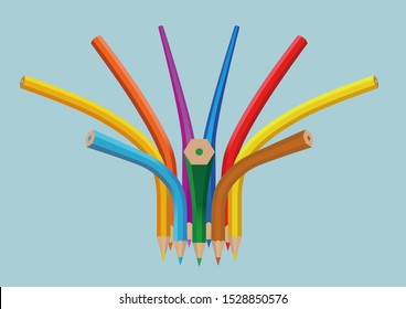 The creativity of the pencil. Isolated on blue background.