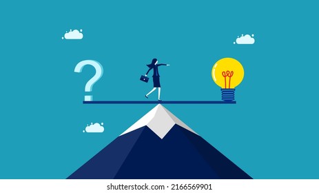 Kreativität bei der Problemlösung. Eine brillante Geschäftsfrau, die von Ärger zu Glühbirnen geht