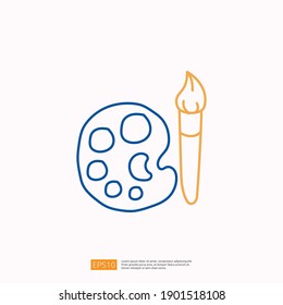 creativity related doodle icon concept with drawing brush palette symbol. Creative design, idea, Inspiration, brainstorming, startup and think stroke line vector illustration