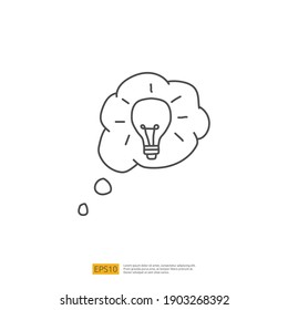 creativity related doodle icon concept with bulb lamp symbol. Creative design, drawing, idea, Inspiration, brainstorming, startup and think stroke line vector illustration