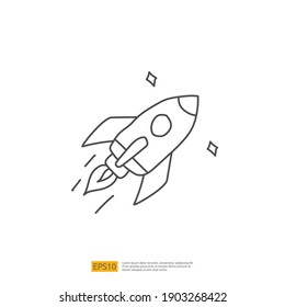 el concepto de icono del doodle relacionado con la creatividad con el símbolo de vuelo del lanzamiento del cohete. Diseño creativo, idea, inspiración, lluvia de ideas, inicio y pensamiento de línea de ilustración vectorial