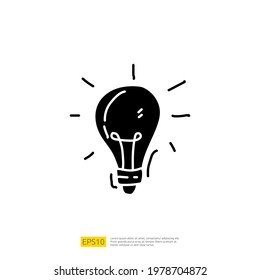 creativity related doodle icon concept with bulb lamp symbol. idea, Inspiration, brainstorming, startup and think vector illustration