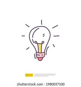 creativity related doodle icon concept with bulb lamp symbol. idea, Inspiration, brainstorming, startup and think vector illustration