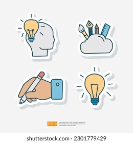 Creativity Related Doodle Sticker Icon. Creative Design, Idea, Inspiration, Vector Illustration