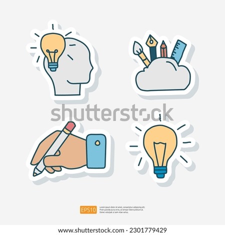 Creativity Related Doodle Sticker Icon. Creative Design, Idea, Inspiration, Vector Illustration