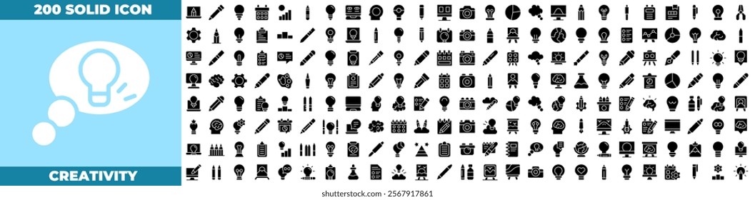 Creativity Solid Editable Icons set. Vector illustration in modern thin solid style of creativity icons: creativity, thinking, brain, idea, creative, light bulb, mind, etc