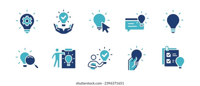 creativity solution innovation light bulb icon set business thinking creative marketing invention idea vector illustration collection