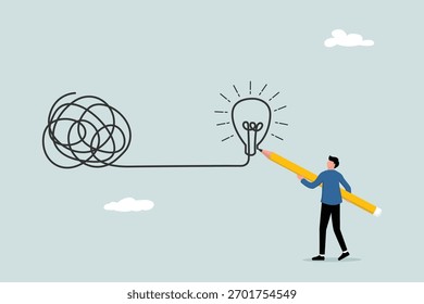 Criatividade para resolver problemas, simplificar ideias de problemas confusos, soluções para obstáculos ou dificuldades, habilidades de negócios para resolver conceitos de obstáculos complexos, empresários tirar lâmpadas de confusão