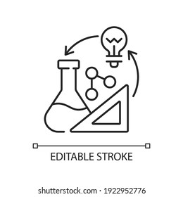 Creativity in STEM linear icon. Creative thinking idea. Examples of creative thinking skills. Thin line customizable illustration. Contour symbol. Vector isolated outline drawing. Editable stroke