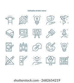Creativity stroke icon. Creativity line icon set. editable stroke icon pack