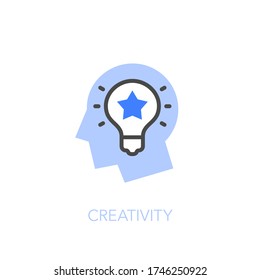 Creativity symbol with a human head, a light bulb and a star. Easy to use for your website or presentation.
