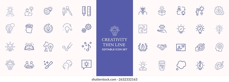 Creativity thin line icons set. Idea, creative solution and thinking, innovation icon. Editable stroke. Line icon set... Vector illustration