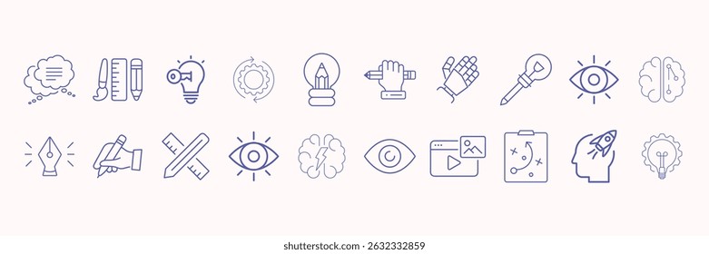 Creativity thin line icons set. Idea, creative solution and thinking, innovation icon. Editable stroke. 