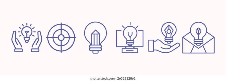 Creativity thin line icons set. Idea, creative solution and thinking, innovation icon. Editable stroke. 