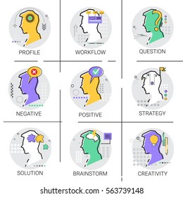 Creativity Think New Idea Brainstorm Creative Process Business Workflow Approve Icon Set Vector Illustration