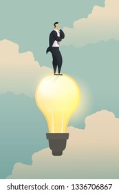 Creativity thinking businessman solution stand on light bulb. illustration vector 