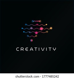 Creativity thinking, human brain abstract symbol, brain skills up, information flow in creative brain, vector logo template.