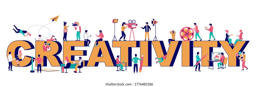 Creativity typography vector banner template. Creative people professions. Graphic and motion designer, digital artist filmmaker creating vector illustration, animated video. Graphic and motion design