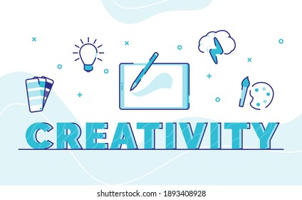 tipografía creativa fondo de arte de palabra de la paleta de luz de la trayectoria de icono cerebro con estilo de contorno