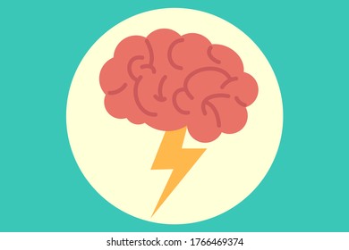 Creativity Vector Concept: Brain With Lightning Icon Inside A Circle Over Mint Green Background