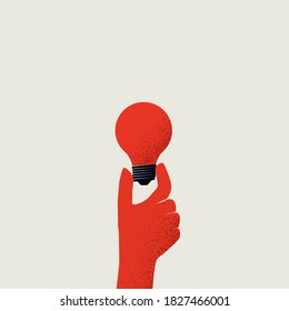 Creativity vector concept, hand holding light bulb, minimal design style. Symbol of creative business, new ideas, innovation, brainstorming. Eps10 illustration.