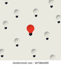 Creativity vector concept with light bulbs in background. Symbol of new ideas, inspiration, innovation, brainstorming. Eps10 illustration.