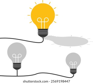 Creativity vector concept with one lightbulb turned on. Symbol of innovative idea, breakthrough, brainstorming. Eps10 illustration.

