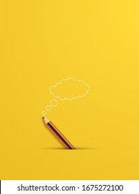 Creativity vector concept with realistic pencil and cloud. Symbol of innovation, creative thinking, brainstorming. Minimalist composition design, flat lay. Eps10 illustration.