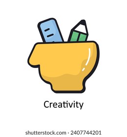 Dibujo de diseño de un doodle de contorno lleno de vector de creatividad. Símbolo del archivo EPS 10 de fondo blanco 