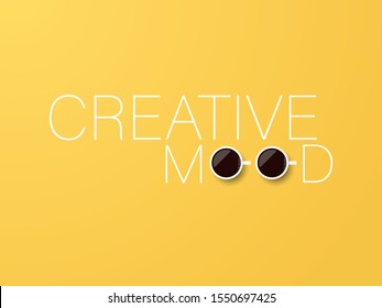 Creativity vector motivational poster with creative typography and coffee cups on yellow background. Eps10 illustration.