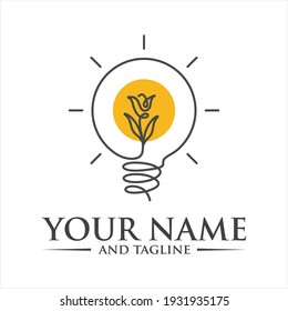 Creativity wall print with light bulb and tulip flower. Graphic art for logo, poster or greeting cards design.