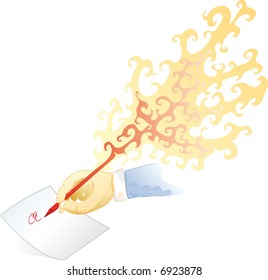 the creativity of the writer is burning the pen, a writing of fire