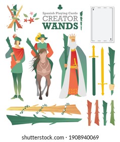 Creator Deck Of Spanish Playing Cards. Wands. Symbols And Characters Of The Cards To Build A Deck