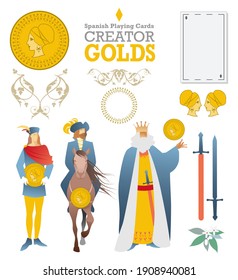 Creator Deck Of Spanish Playing Cards. Golds. Symbols And Characters Of The Cards To Build A Deck