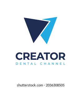 creator dental channel logo, abstract tooth with geometric triangle vector