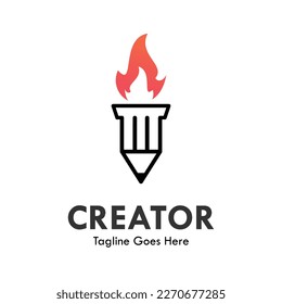 Creator design logo template illustration. there are pencil with fire