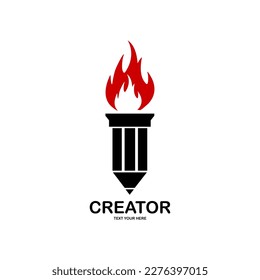 Creator design logo template illustration. there are pencil with fire