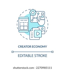 Creator economy turquoise concept icon. Business digitization. Layer of metaverse abstract idea thin line illustration. Isolated outline drawing. Editable stroke. Arial, Myriad Pro-Bold fonts used