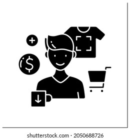 Creator glyph icon. Sell custom printed products. Print images on shirts or cups. Handmade. Small business owner concept.Filled flat sign. Isolated silhouette vector illustration