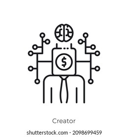 Icono de creador. Diseño de icono de estilo de esquema aislado en fondo blanco