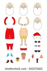 Creator set with different emotions and accessories. You can print, cut and design your own Santa Claus. Create Christmas/New Year's cards, party invites, decals, posters and more.