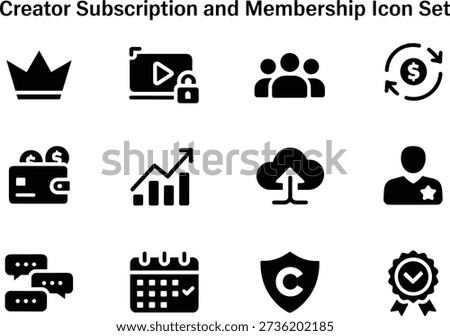 Creator subscription and membership icon set with crown and money symbols vector