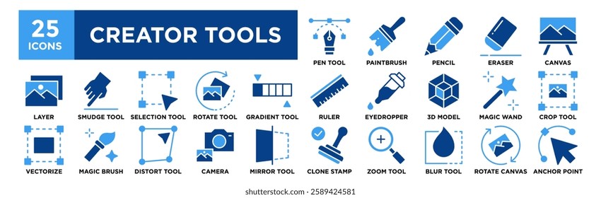 Creator Tools icon collection set. Containing design creator, technology, digital, studio, video, content, design	