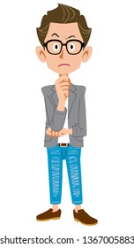 Creator-like young man in a jacket to think