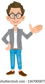 Creator-like youth wearing a jacket to guide